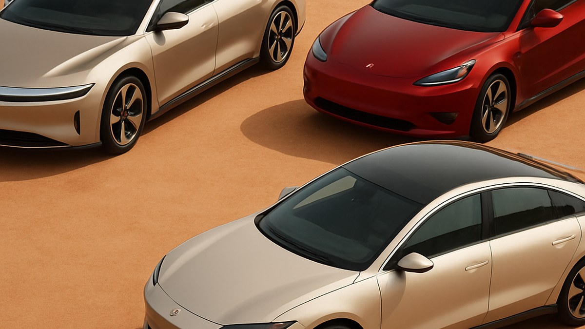 The Best Electric Cars of April 2026: Lucid Air Leads With 512 Miles, Tesla Model 3 Still Sets the Benchmark, Hyundai Ioniq 6 Wins Value — illustration